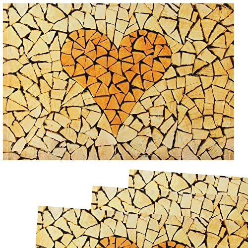 matches21 - Set di 4 tovagliette in tessuto a forma di cuore, in legno, effetto legno, colore marrone, 45 x 30 cm