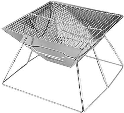 Outdoor-Feuerstelle mit BBQ-Grill, Terrassenheizungen, Holzofen-Feuerschale, faltbare Edelstahl-Feuerstellen mit Aufbewahrungstasche, Feuerstelle für Garten, Camping, Hinterhof, Picknick ( Color : Squ
