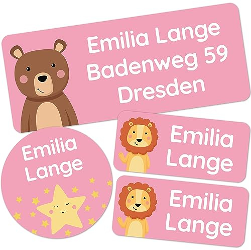 melu kids® Namensaufkleber Kinder Set für Kleidung & Gegenstände (50 Stück) Namensetiketten für Kindergarten/Schule, Selbstklebend und waschmaschinenfest - rosa