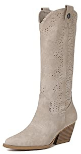 QUEEN HELENA Camperos Stivali Texani Traforati con Tacco Western Cowboy a Punta Stivaletti con Zip Laterale Donna X28-100