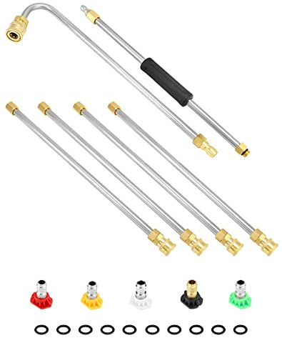 QWORK® Pressure Washer Extension Wand, Gutter Cleaning Tools, with 5 pcs Nozzle Tips, 10 pcs Rubber Ring, 1/4 Quick Connect, Washing Accessories