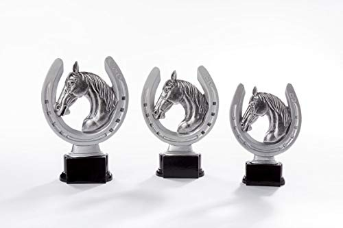 eberin · Reitsport-Pokal, Resinfigur Reitsport, Silber und schwarz, mit Wunschtext, Größe 20 cm