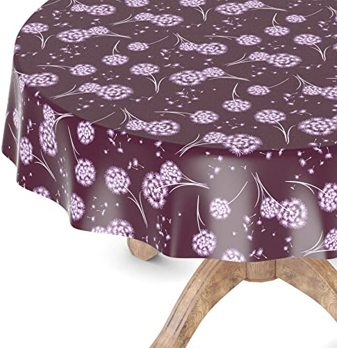 Wachstuchtischdecke Wachstischdecke Tischdecke abwaschbar Gartentischdecke Wachstuch Eckig rund oval Rund 120cm Schnittkante Pusteblume Bordeaux