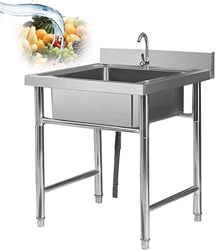 Fregadero Comercial, 304 Acero Inoxidable Fregaderos Industriales Independientes, Fregadero Cocina, con Grifo, para Exterior Jardin