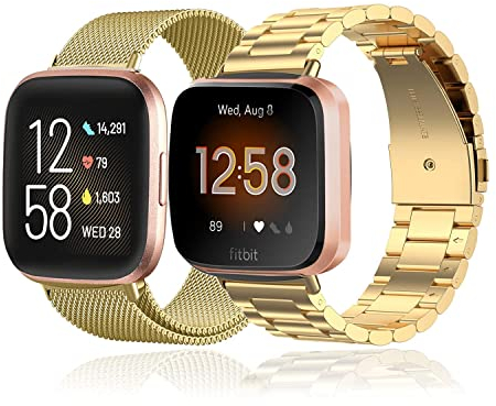 baklon Pack2 Metallarmband kompatibel mit Fitbit Sense Strap/Versa3/Versa4, Ersatzbänder aus Edelstahl für Fitbit Sense / Versa3 / Versa4, Gold