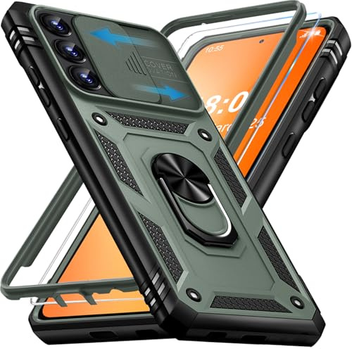 Giyer für Samsung Galaxy A54 5G Hülle mit Schutzfolie, Handyhülle Galaxy A54 5G mit Kameraschutz Kartenschlitz 360° Metall Ring Ständer Stoßfest Bumper Schutzhülle Samsung A54 6.4 Case (Grün)