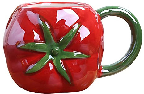 Fenteer Kaffeetasse in Fruchtform, Wassertasse, Teetasse, Getränke, Tee, heiße oder kalte Getränke, entzückende Keramik-Kaffee-Milch-Tasse für den täglichen, Tomate