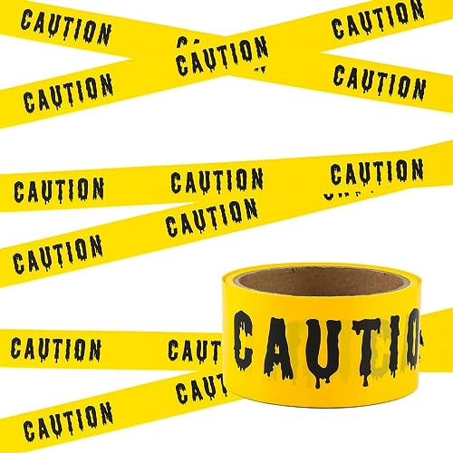QCZJ Ruban de délimitation d'Halloween - Caution Barricade - Ruban de sécurité - Texte noir - Panneau d'espacement des dangers pour lieu de travail, zones dangereuses - Décoration d'Halloween - Non