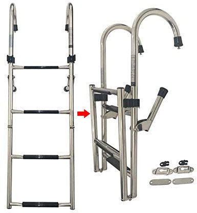 Escalera de Barco de Acero Inoxidable Plegable de 4 escalones, Piscina portátil/Escalera de Pesca, para Cubierta Marina de Deportes de Buceo de Entrada