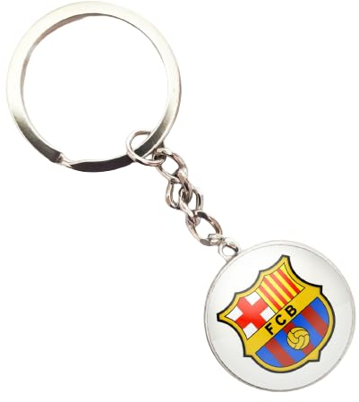 Generico Schlüsselanhänger Barcelona aus Metall und Glas Cabochon Farbe Silber Gadget Blaukorn Herren Damen Einheitsgröße Autozubehör Geschenkidee, silber / schwarz, One size