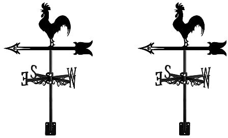 Speesy 2 x Segnavento de una forma de gallo - Silueta de la veleta de una forma de gallo retro - Indicador de dirección para la granja al aire libre