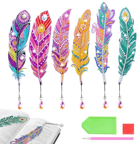 TERJBG 6 Stück Diamond Painting Lesezeichen, Diamant Malerei Lesezeichen mit Anhänger Kristall, Diamond-painting Lesezeichen Kinder Erwachsene für DIY Kunsthandwerk Geschenk