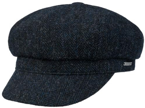 Stetson 8-Panel Wool Ballonmütze - Schirmmütze Herren/Damen - Wollmütze mit Innenfutter (Baumwolle) - Mütze mit Wolle - Schildmütze gefüttert Herbst/Winter - Balloncap schwarz-blau L (58-59 cm)