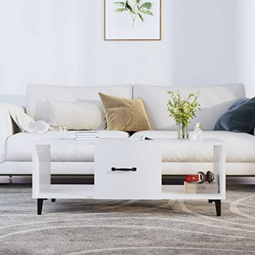 BIGBARLEY Couchtische, niedrige Tische, Sofatische, Ablagetische,Couchtisch Hochglanz-Weiß 102x50x40 cm Holzwerkstoff