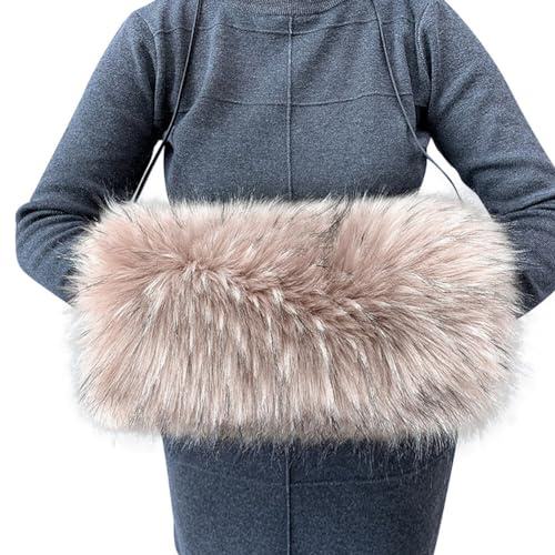 Faux Fur Hand Muffs Women Winter Warmer Fuzzy Pouch Furry Plush Arms Warmer Thickened Muffler Wedding Girl Kids Elegant Luxury Chic Fashion Party Festival Activity (Grey with Black)