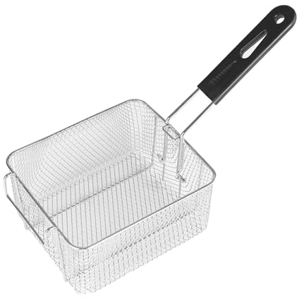 perfk Friteuse Panier à Frites Portable Polyvalent en Acier Inoxydable Panier de Service pour rondelles d'oignon Aile de Poulet, 20 cm x 17.2 cm x 10.5 cm