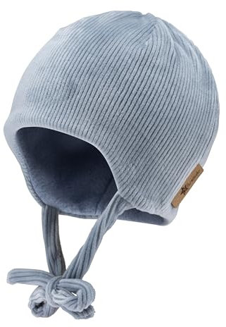 Sterntaler Beanie in Cord Optik Unisex - Baby und Kinder Mütze mit Ohrenklappen - gefüttert mit Baumwollfleece - blau, 45