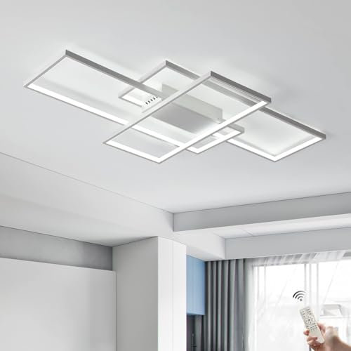 JIINOO Dimmbare Deckenleuchte, 110cm Unterputz Deckenleuchte Fernbedienung Moderner Kronleuchter, 70W Quadratisches Acryl in der Nähe der Deckenleuchte für Schlafzimmer Wohnzimmer, weiß