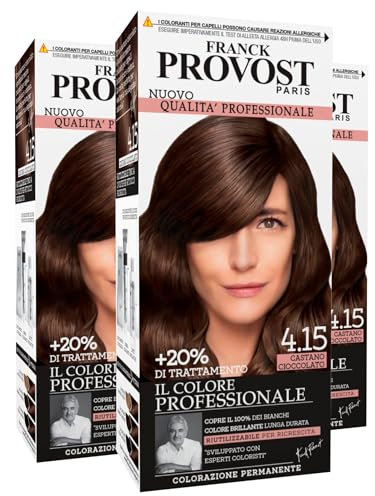 Franck Provost Tinta Permanente Riutilizzabile per Capelli con Trattamento di Bellezza Colorazione Professionale e Copertura Ottimale a Lunga Durata Colore 4.15 Castano cioccolato - 3 Tinte