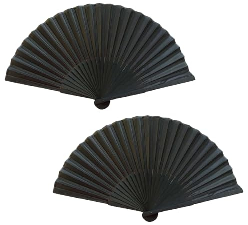 2 Stück Fächer Schwarz,Handfächer Klein Faltfächer,Rave Fächer,Faltbarer Hand Fan,Hochzeit Outfit Fecher,Faltbare Chinesischer Vintage Sommer Stoff Fans Set,für Damen Herren Festival Party,Dance Deko