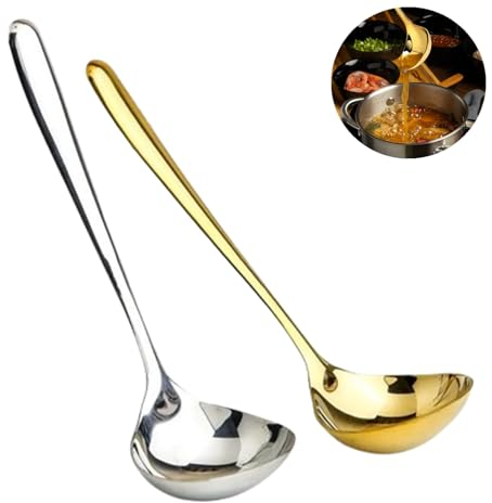 Gourmet Bay Stainless Steel Kitchen Ladle Set, 2 Pcs, 8 Extra Long Handle Spoon for Serving - Gold and Silver
