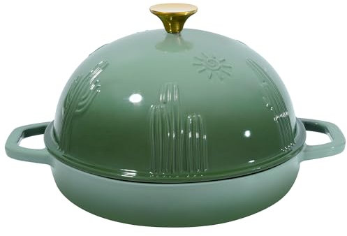 Flavehc Bread Oven Cast Iron Bread Dutch Oven with Cloche Lid for Bread Baking Green Enameled Cast Iron Bread Oven with Dome Lid for Sourdough, 9.8 Inches