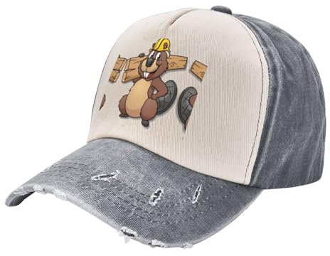 KoNsev Baseballkappe mit Biber-Aufdruck, für Herren, flache Krempe, verstellbar, Trucker-Kappe, grau, One size