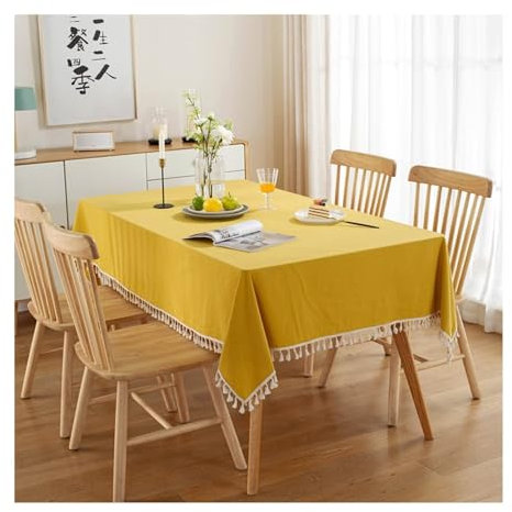 Aotiwe Tischdecke Wohnzimmertisch Läufer, Gartentischdecke Vintage Volltonfarbe Mit Quaste Tischdecke Baumwolle Sommer Gelb Tischdecke Gartentisch Boho 130x180cm