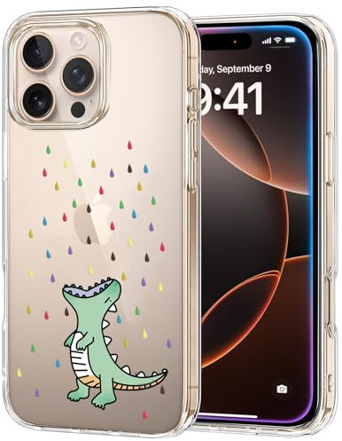 Unov Case Compatible with iPhone 16 Pro Case Clear with Design Embossed Pattern Soft TPU Bumper Slim Protective 6.3 Inch (Rainbow Dinosaur)