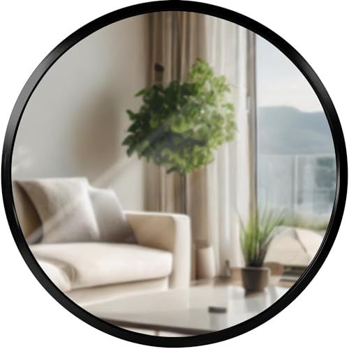 CLP Wandspiegel Elsie I Runder Spiegel in unterschiedlichen Größen I Rahmentiefe 3 cm, ideal für Wohnzimmer, Schlafzimmer oder Bad Farbe schwarz Größe S