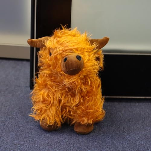 Highland Cow Doorstop, 15 cm, Orange Shaggy Plush