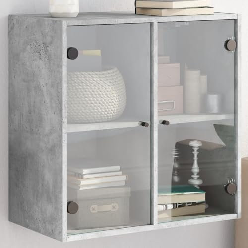 Wandschrank mit Glastüren Betongrau 68x37x68,5 cm,Hängeschrank Betonoptik Elegantes Design für Ihr Wohnzimmer oder Büro Aufbewahren Organisieren