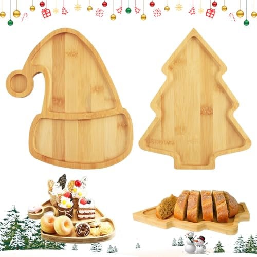 2 Piezas Navidad Bandejas Bambú, SilverChry Platos Bambú, Bandejas Decorativas, Bandeja para Cafe, Bandeja Baño, Bandeja Decorativa Pequeña, 2 Piezas Bandejas Decorativas, Plato para Aperitivos