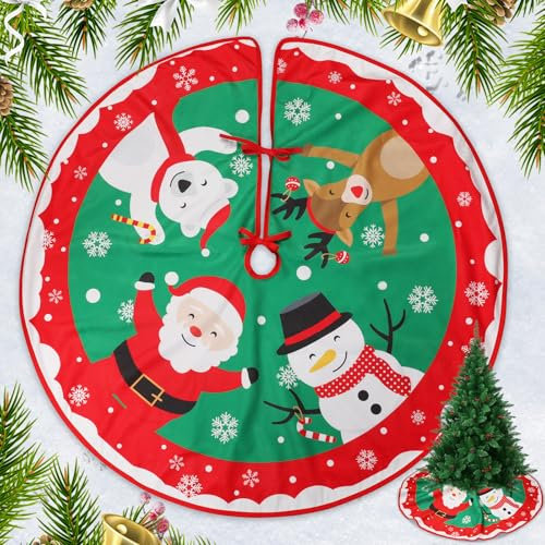 GeeRic 90CM Gonna per Albero di Natale Tappeto sotto Albero Natalizio Gonna Decorativa Festa Copribase Albero Babbo Natale Fiocco Neve Vischio Natalizia Gonna per Albero a Negozio/Casa/Ufficio