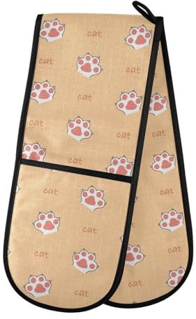 Double Oven Gloves Cat Paws Orange Heat Resistant Pot Holder Oven Mitt Gloves for BBQ Cooking Baking Grilling Microwave