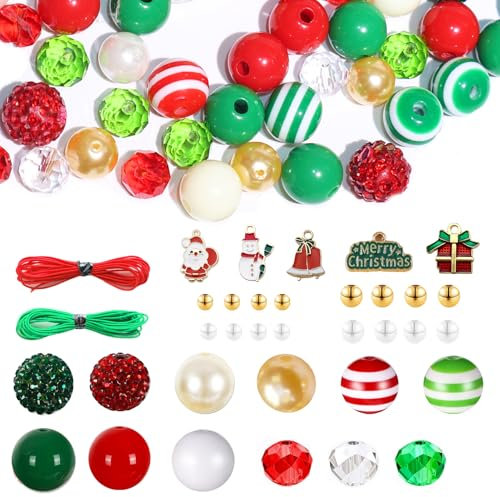 BLAESIFF 285 Stück Bunt Weihnachten perlen,Weihnachts perlen Zum Basteln,Bubblegum Perlen,Weihnachts Lose Runde Perlen 10mm mit loch für Weihnachten Partyzubehör DIY Basteldekoration