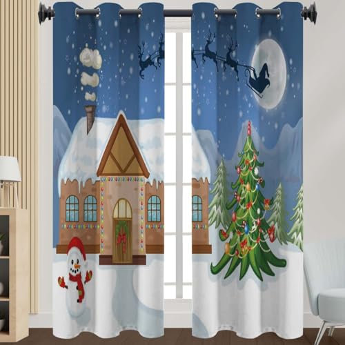 Curtain Blauer Schneemann Grün Blackout Curtain Weich Gardinen Wohnzimmer Waschbar Vorhang mit ösen Verdunklungsvorhänge Curtains Living Room Polyester Vorhänge 2x140x160cm