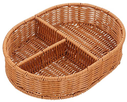 PRETYZOOM Vassoio Multi-scomparti in Rattan Sintetico Contenitore Leggero Per Snack Frutta Dolci e Pane Design Compatto e Facile Da Pulire Per Organizzazione Cucina e Regalo Raffinato