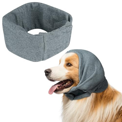 Aomig Cache-Oreilles pour Chien Snood pour Chien Cache Cou Chien, Protection Oreille Chien, Cache-Oreilles sans Rabat pour Chien avec Auto-adhésif Réglable pour Protection Contre Le Bruit(Gris-S)