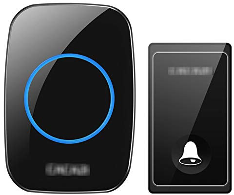 CAFIEDR Self-Generating Wireless Doorbell, Waterproof Cordless Door Chime Kit 1 Receivers 1 Push Button 58 Ringtones 4 Levels Volume, 650Ft(Black)