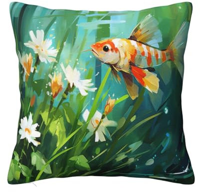 KIRROWE Federa quadrata con fiori e pesci, 30,5 x 30,5 cm, in morbida fibra di poliestere, per casa e auto