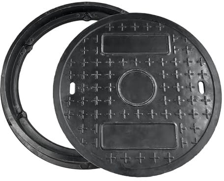 Circular Manhole Cover & Frame 500mm, Heavy Duty Round Drain Cover, (GRP) Glass Fiber Reinforced Plastic & Reinforced Steel, Load Duty B125 12.5 Tonne, Drain Cover Access Inspection Lid Non-Slip