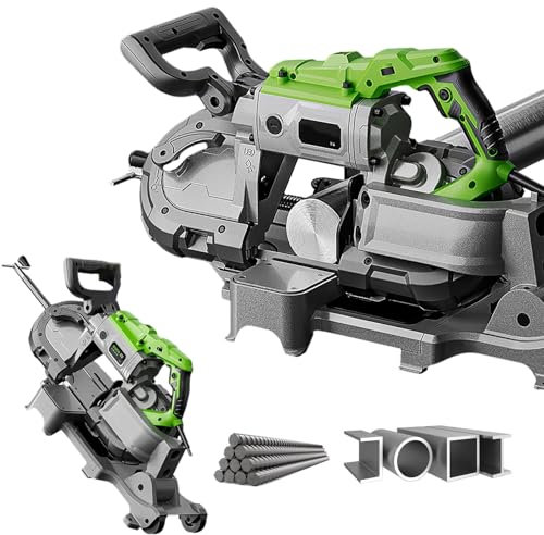 Sierra de Cinta, 1100 W, Base extraíble con poleas, tecnología de Corte en frío, luz LED incorporada, ángulo de Corte Ajustable de 0 a 90°, Ajuste de Velocidad,para Madera, Vidrio, Metal y Carne