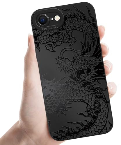 Coalbooliy Handyhülle für iPhone 17e/iPhone 16e/SE 4/SE 2025 hülle 6,1'', Aesthetic Drachen Dragon Muster Design Schwarz Weiche TPU Silikon Stoßfest Kameraschutz Schutzhülle Bumper Mädchen Case, 06