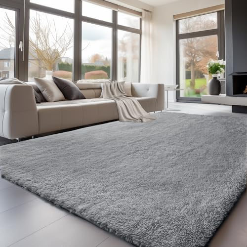 Sour Lemon Hochflor Teppich Groß, Grau Teppich Wohnzimmerteppich 200x300cm | Teppiche Schlafzimmer Flauschiger Teppich Waschbar Anti-Rutsch Extra Große Carpet Teppichen für Schlafzimmer Kinderzimmer