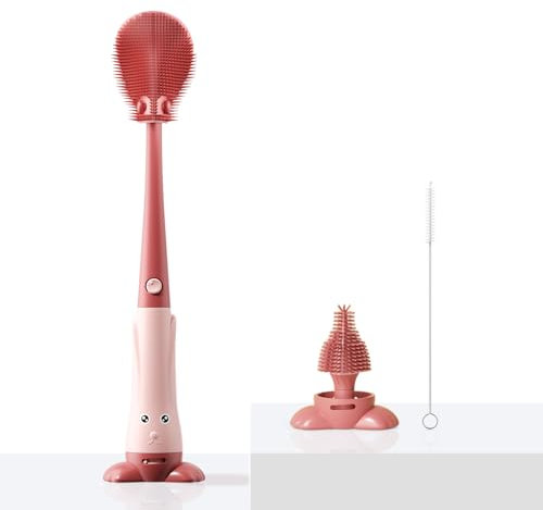 TPE Bottle Brush Cleaner Set, Baby Bottle Cleaning Kit for Breast Pump,Nipple, Breast Milk Storage Bag, Sippy Cup（Red）