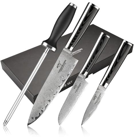 NANFANG BROTHERS Damascus Knife Set, 4-Piece Damascus Steel VG10 Kitchen Knife Set, Professional Chef's Knife with Sharp Blade and Ergonomic Handle