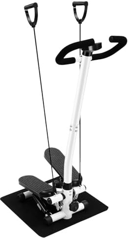 Twist Stepper mit Widerstandsbändern – Seitliche Stufenmaschine mit Stützstangen, bis 150kg, ideal für tägliches Training Zuhause, Büro, kompaktes Design 29x39x110cm, Schwarz