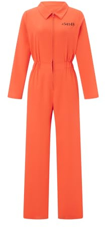 Felcia Adult Prisoner Jumpsuit Orange Prisoner Overalls Boiler Suit Convict Robber Fancy Dress Costume Carnival Party Cosplay Outfit