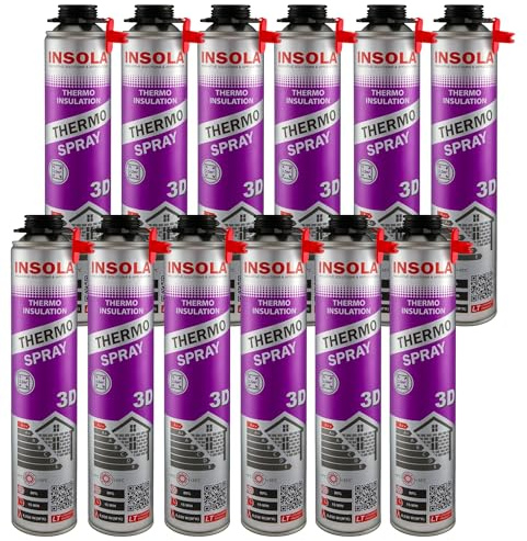 Sprühdämmung 850ml PU-Sprühisolierung INSOLA Thermo Spray 3D Isolierschaum Wärmedämmung Schallschutz Sprühschaum für schwer zugängliche Stellen Bau Innen Außen